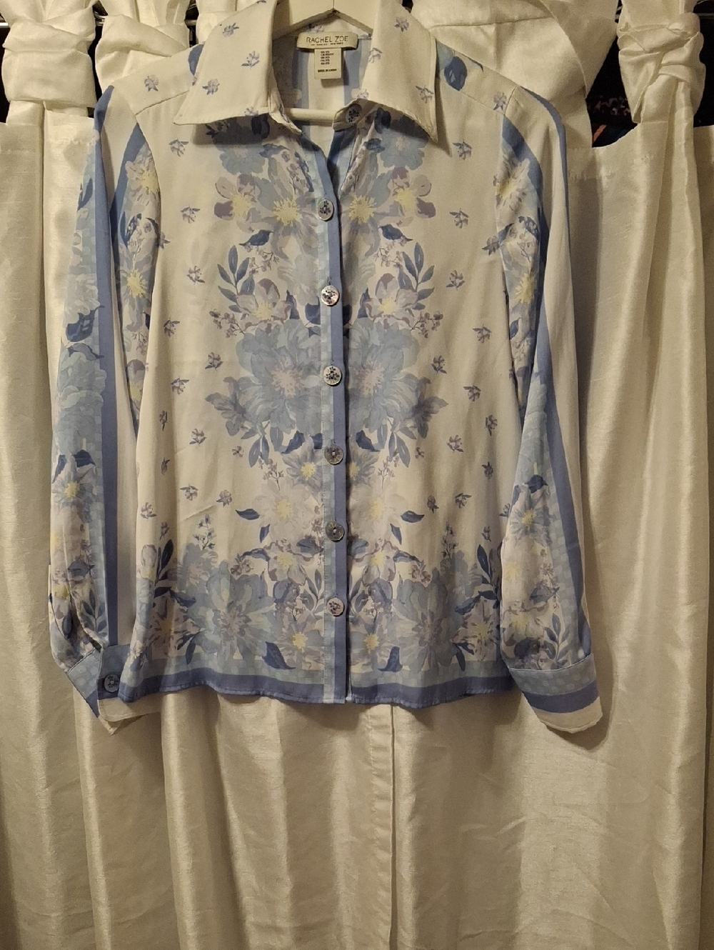 Rachel Zoe Light Blue and White Floral Button-Down Shirt